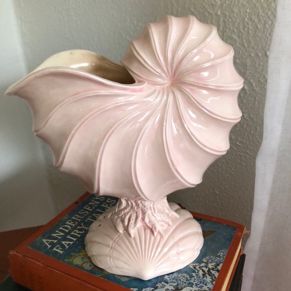Vintage Accents Art Deco Large Pink Nautilus Shell Seashell Vase Poshmark